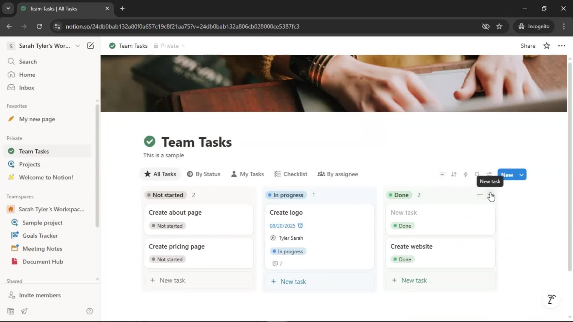 Tasks screenshot