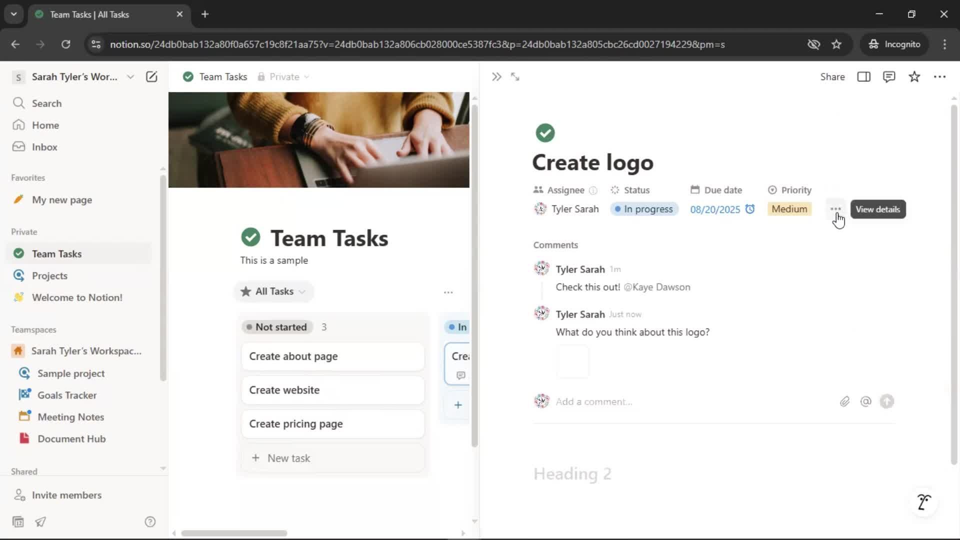 Tasks screenshot