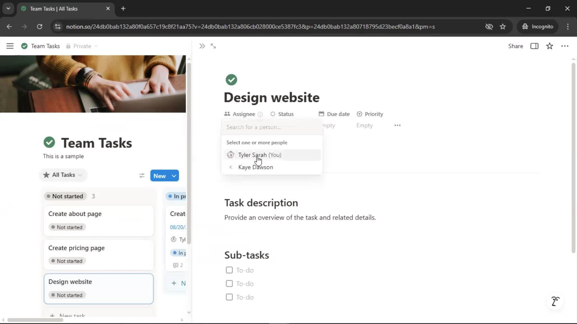 Tasks screenshot