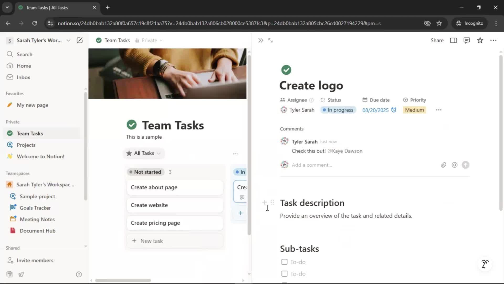 Tasks screenshot