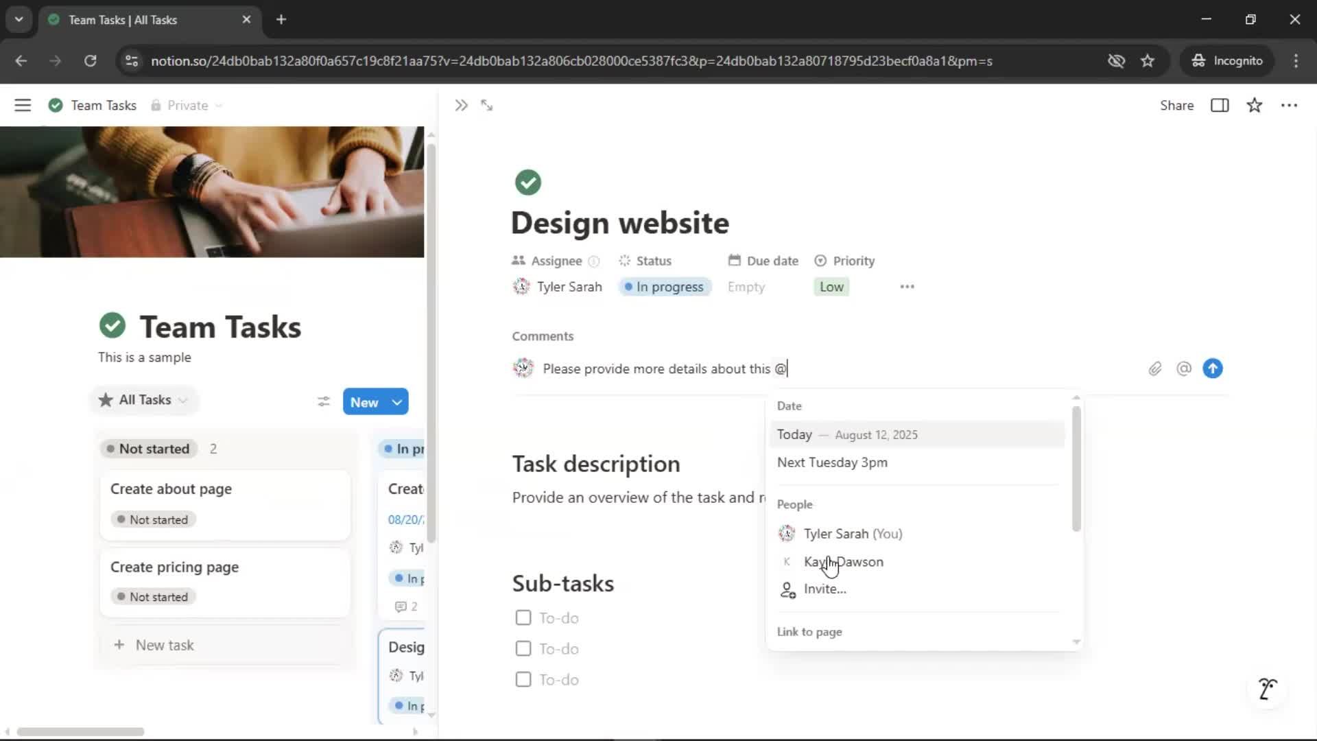 Tasks screenshot
