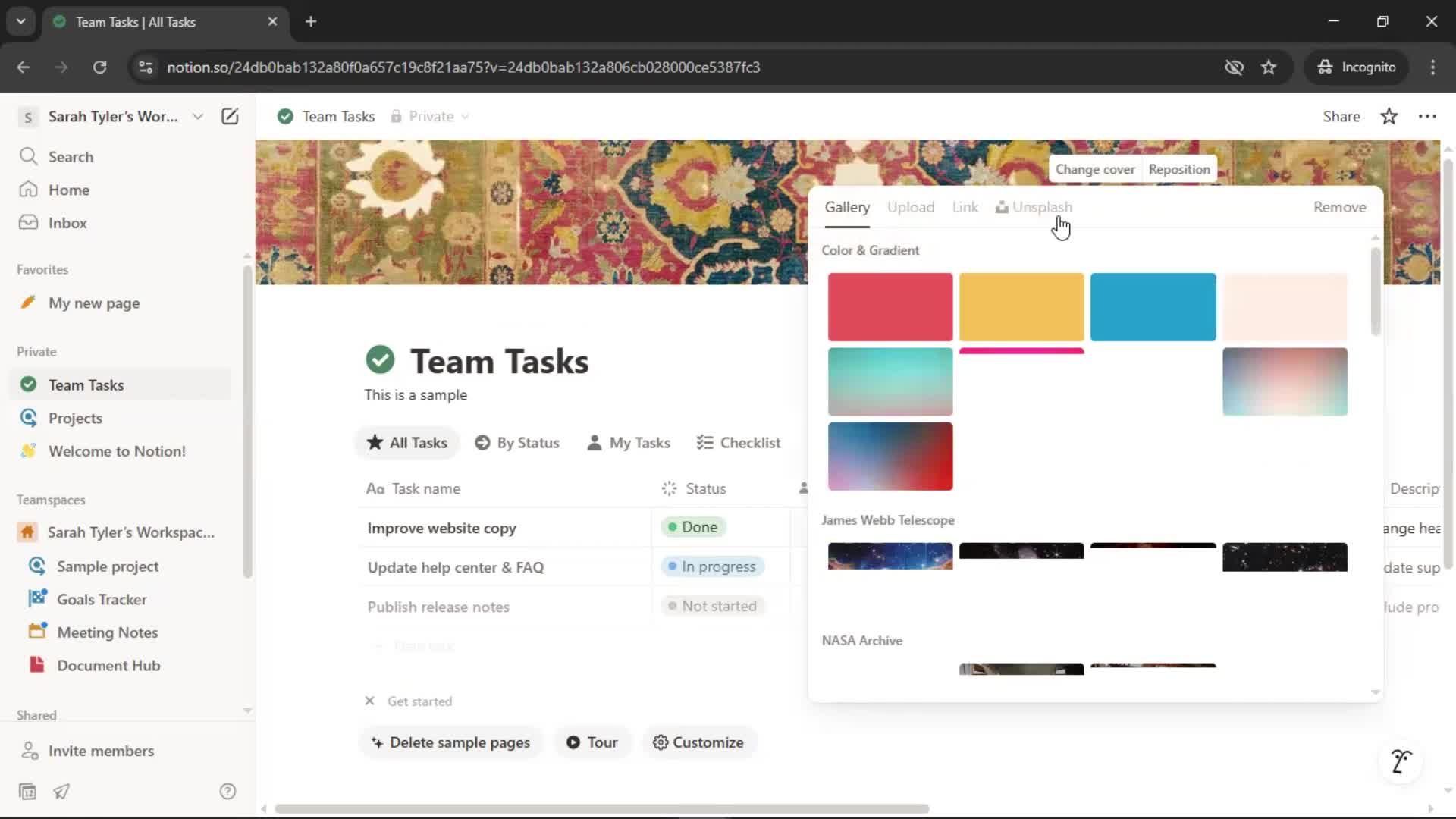 Tasks screenshot