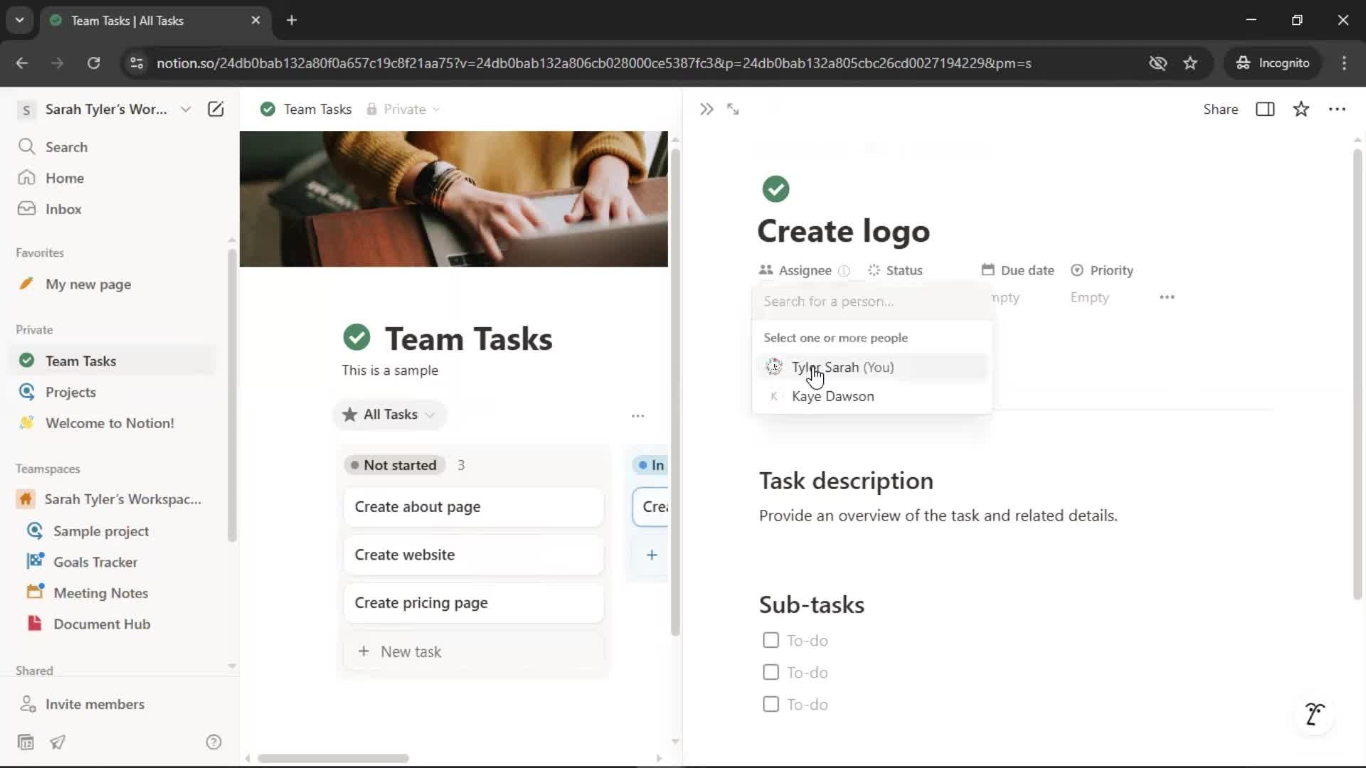 Tasks screenshot