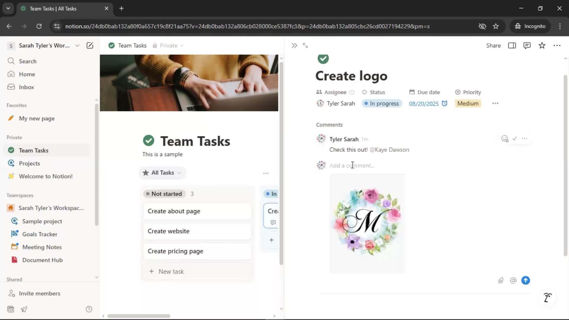 Tasks screenshot