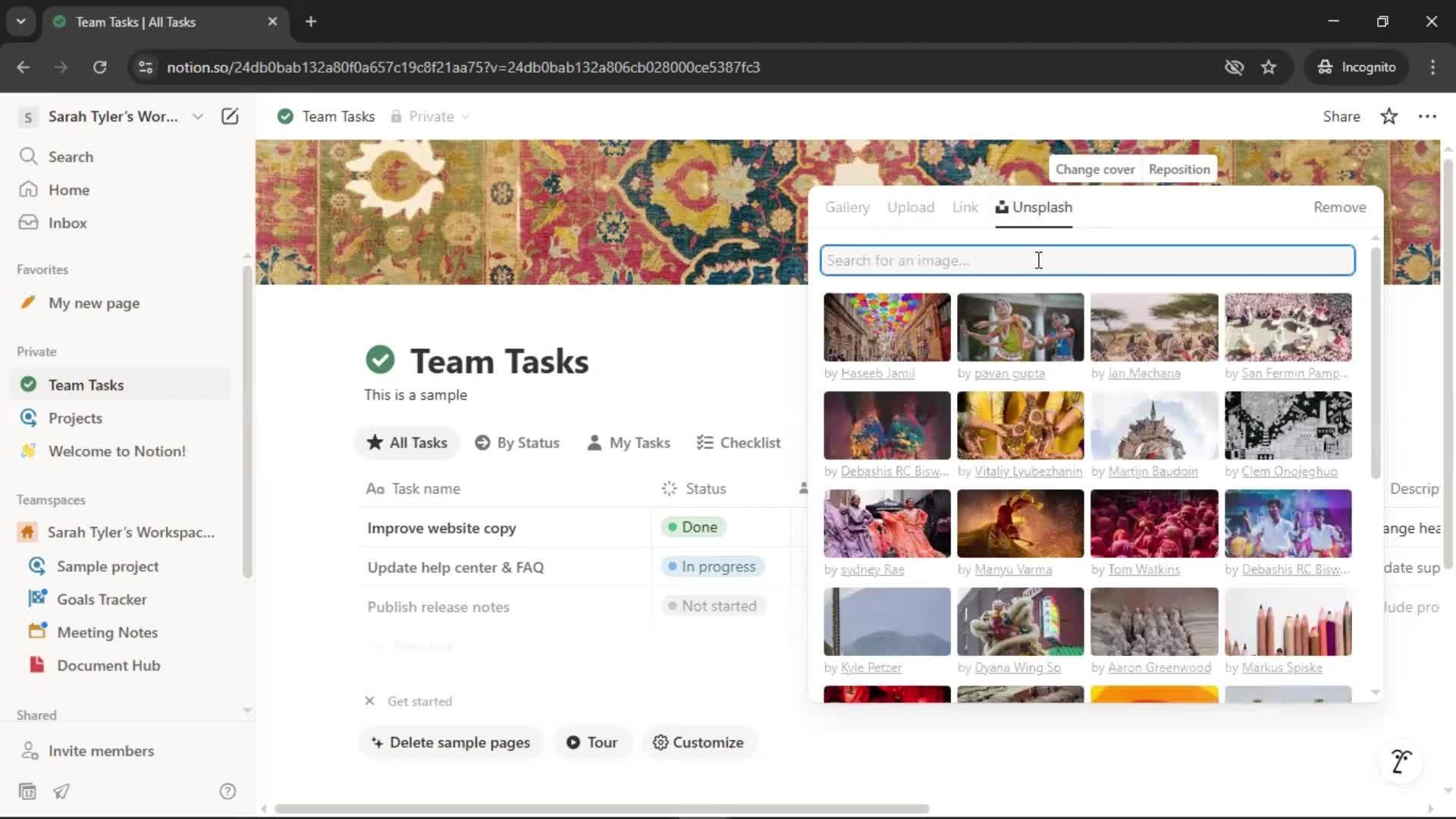 Tasks screenshot