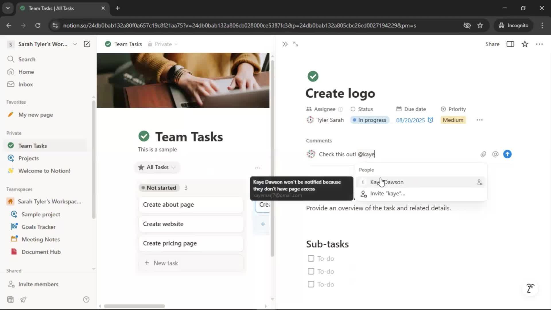 Tasks screenshot