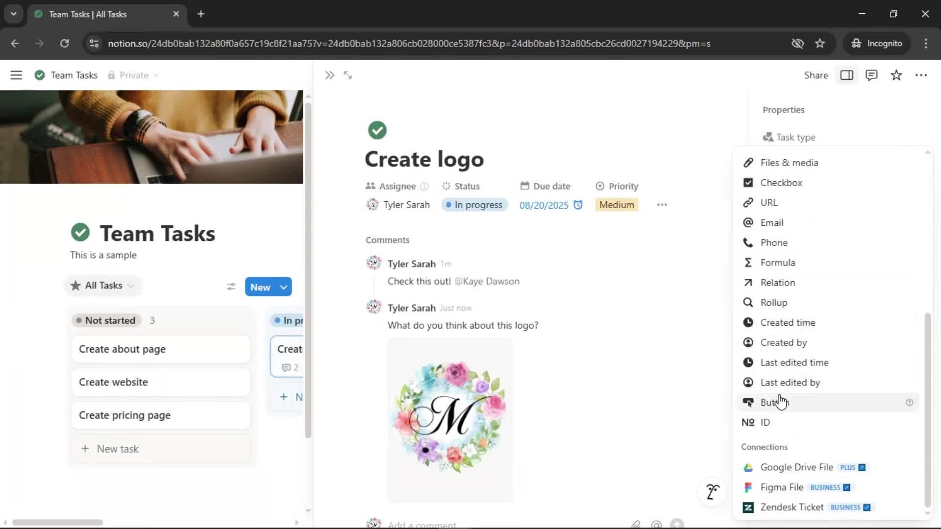 Tasks screenshot