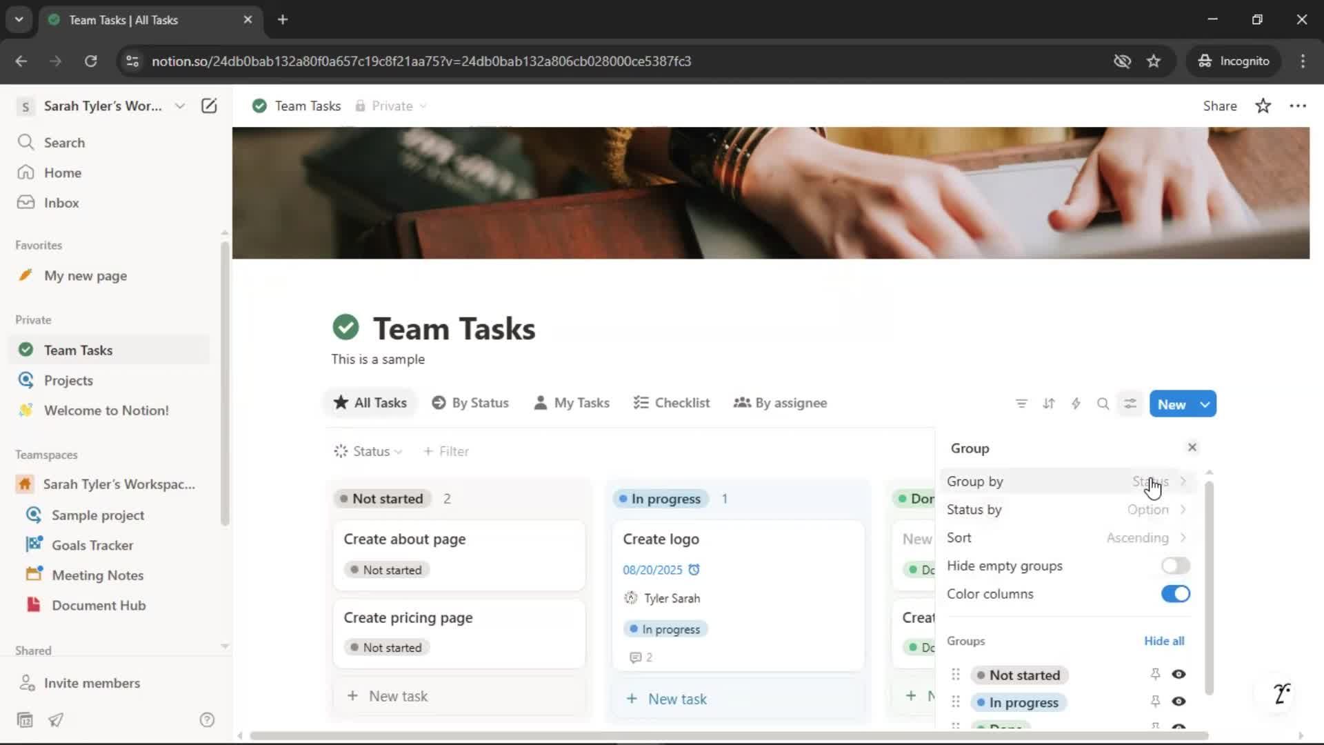 Tasks screenshot