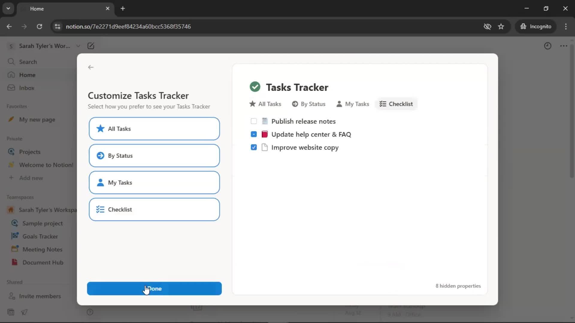 Tasks screenshot