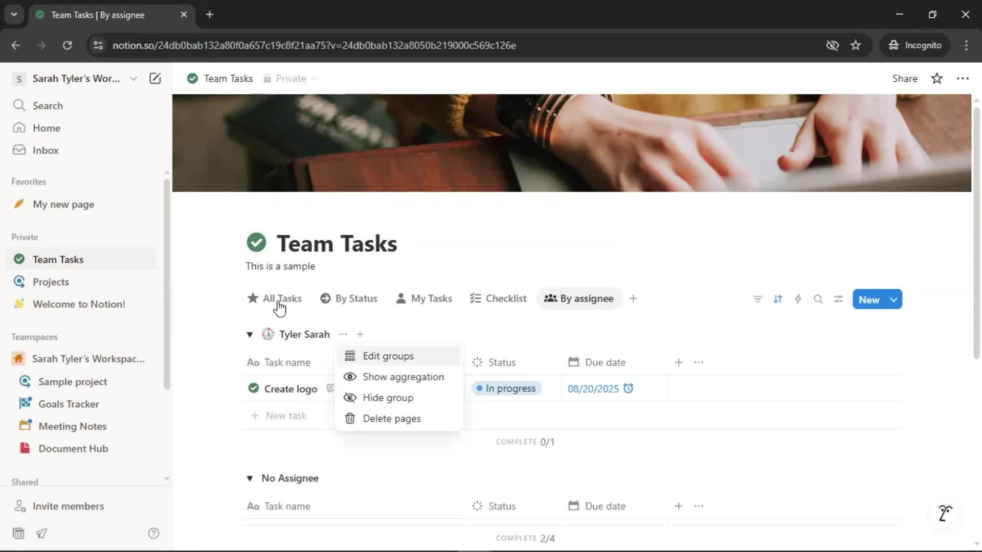 Tasks screenshot