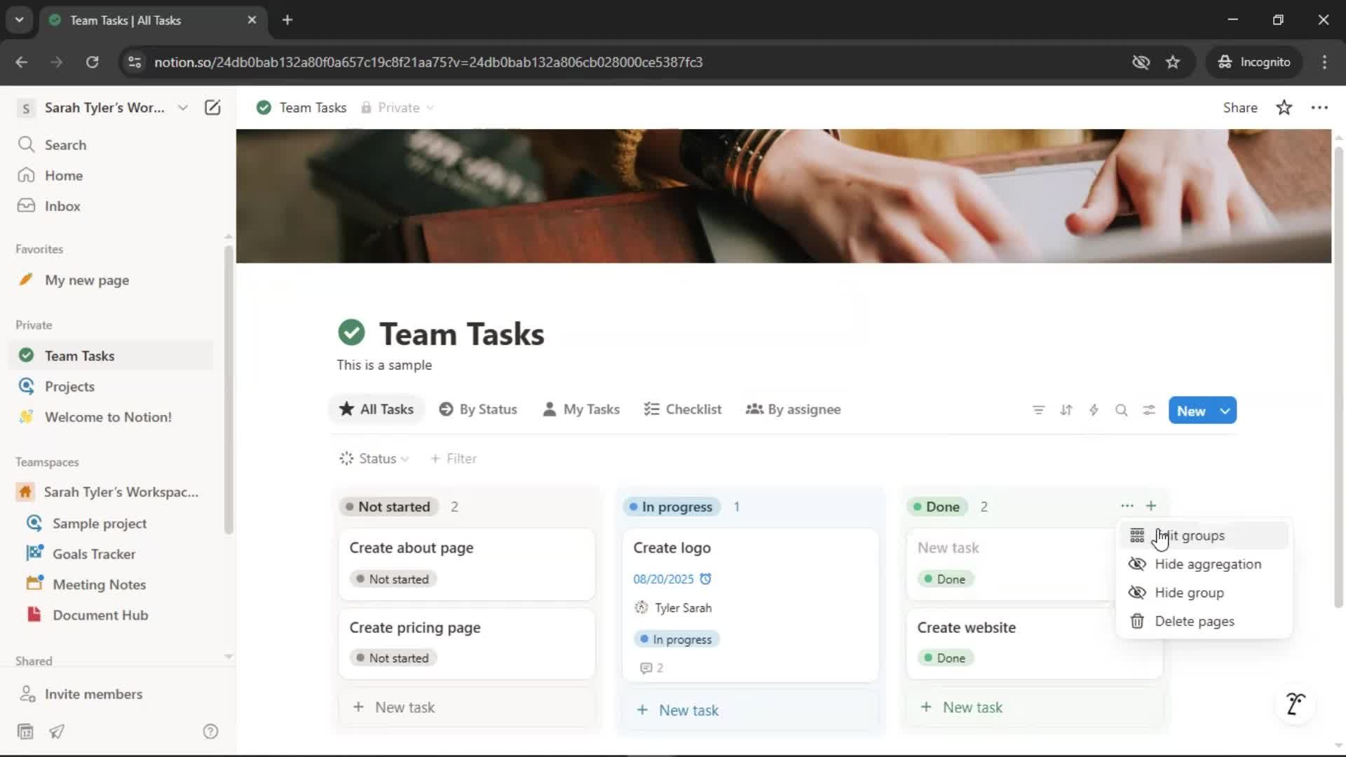 Tasks screenshot