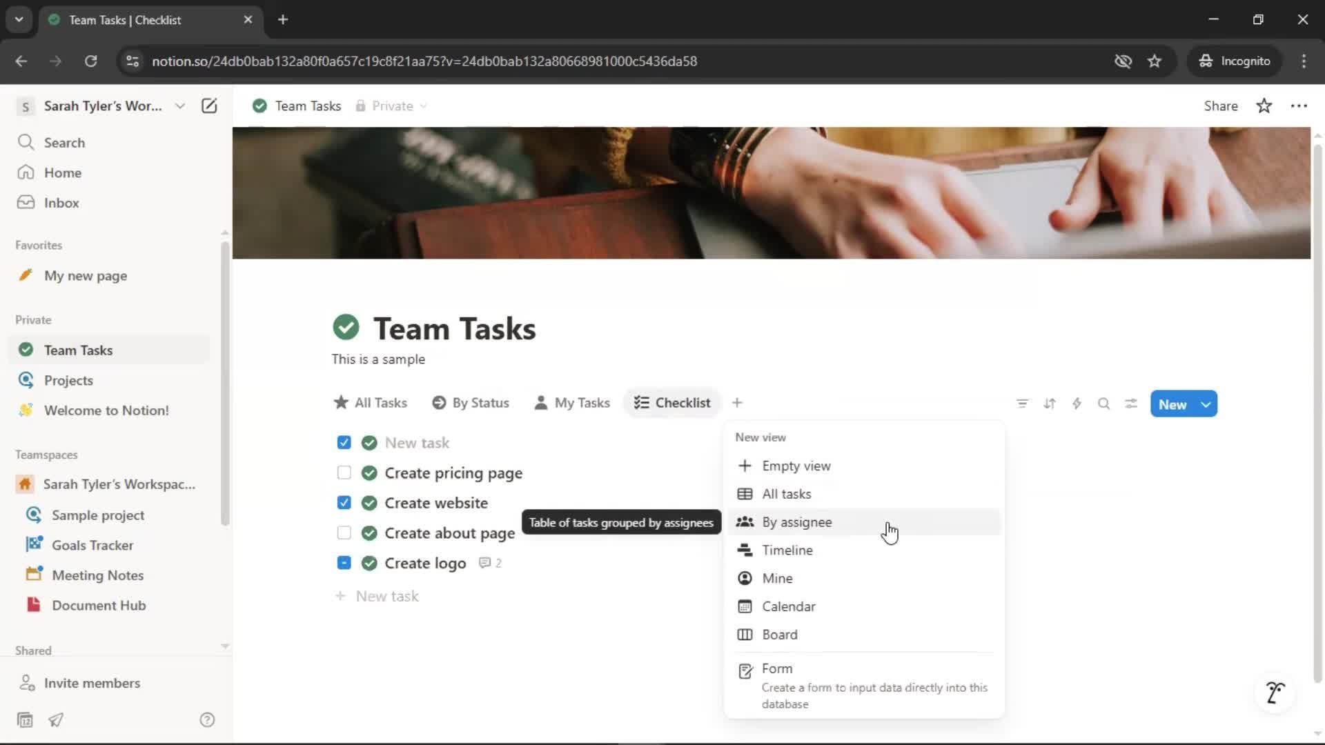 Tasks screenshot