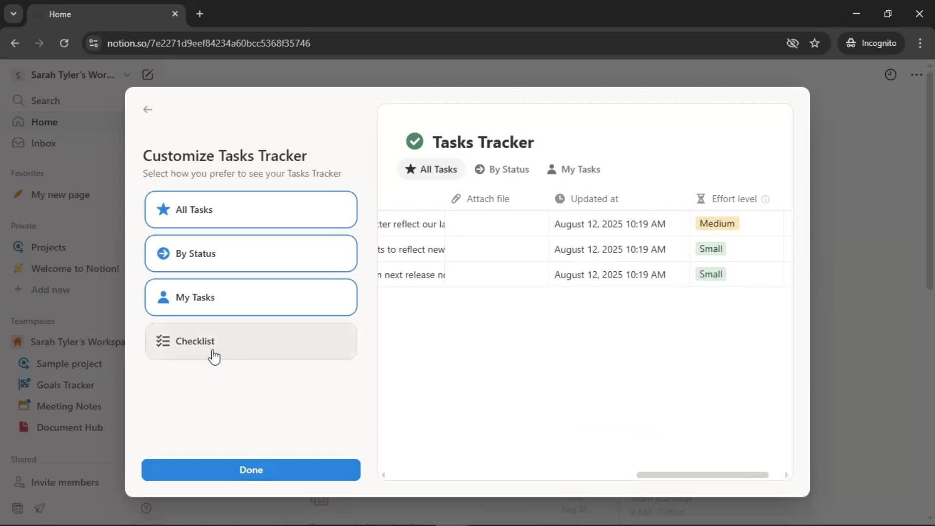 Tasks screenshot