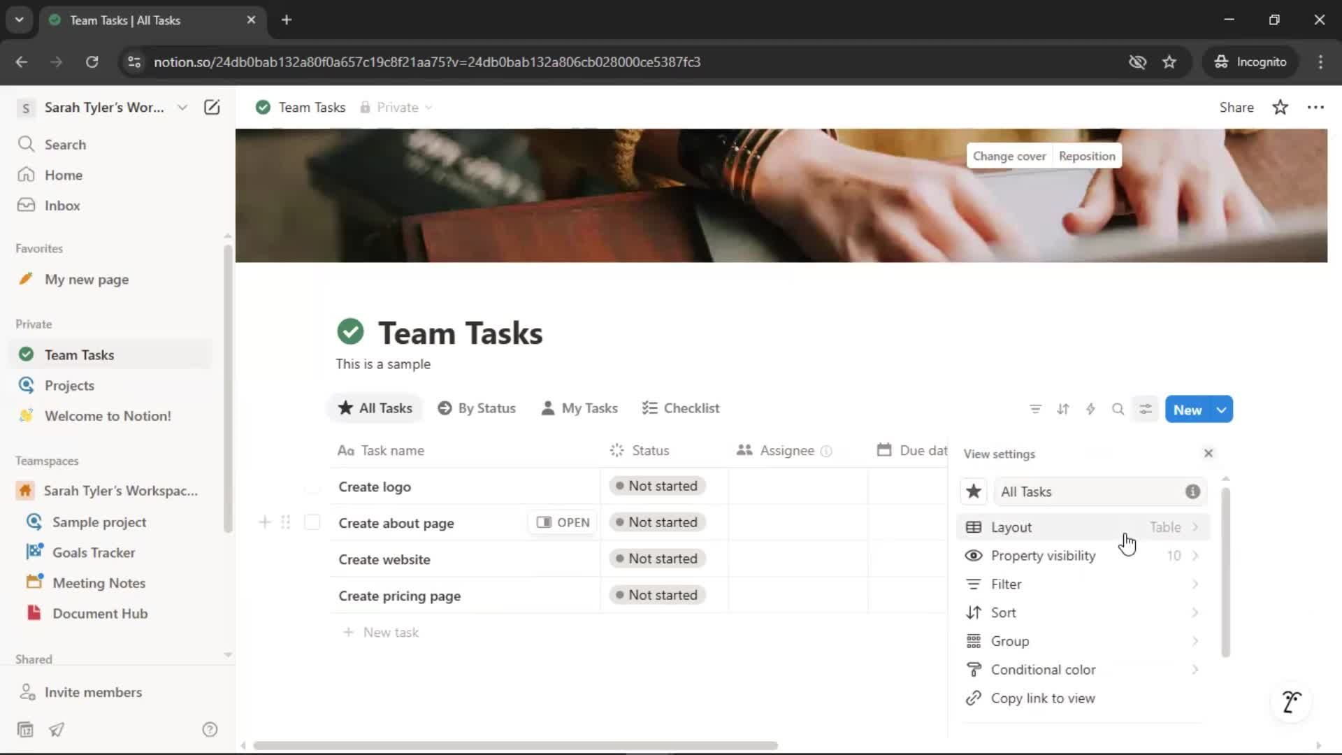 Tasks screenshot