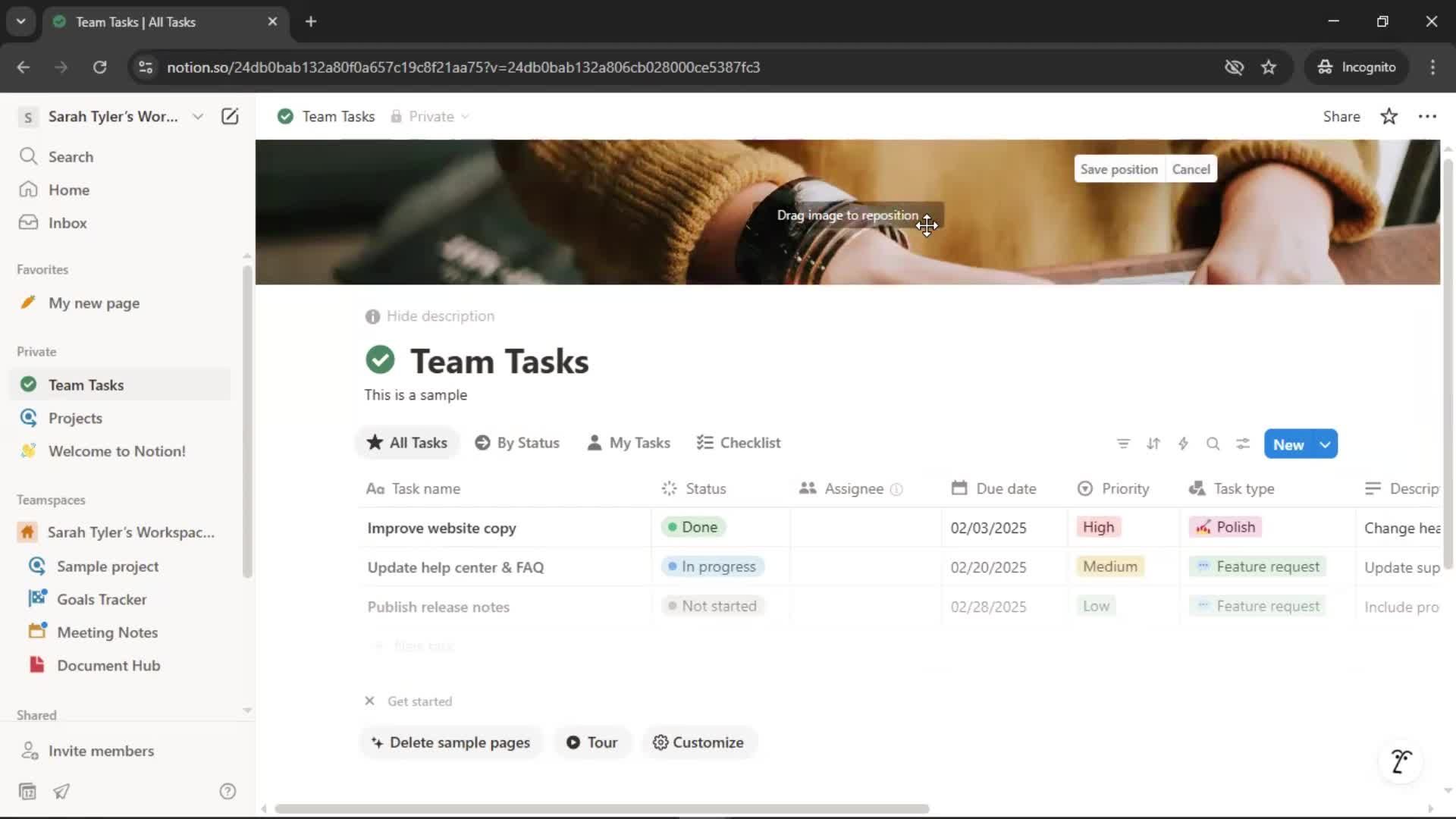 Tasks screenshot