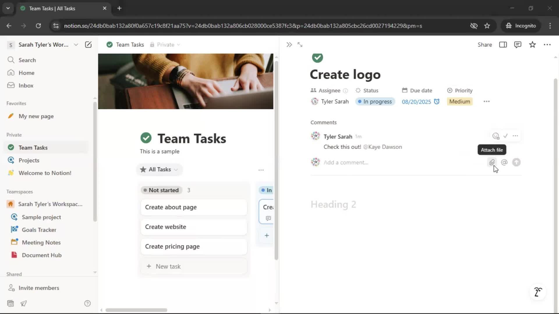 Tasks screenshot