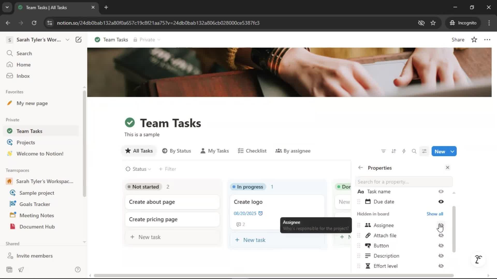 Tasks screenshot