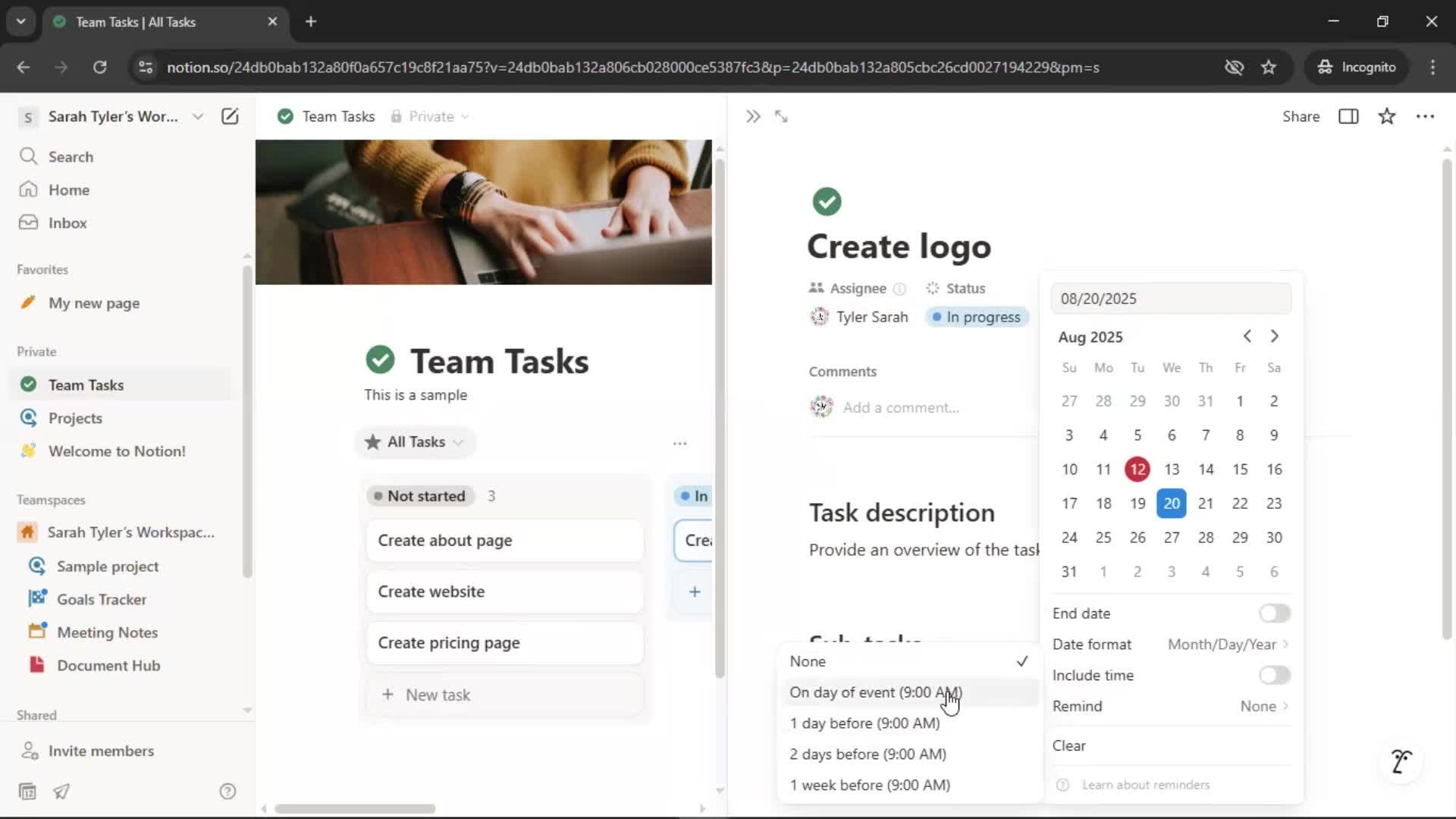 Tasks screenshot