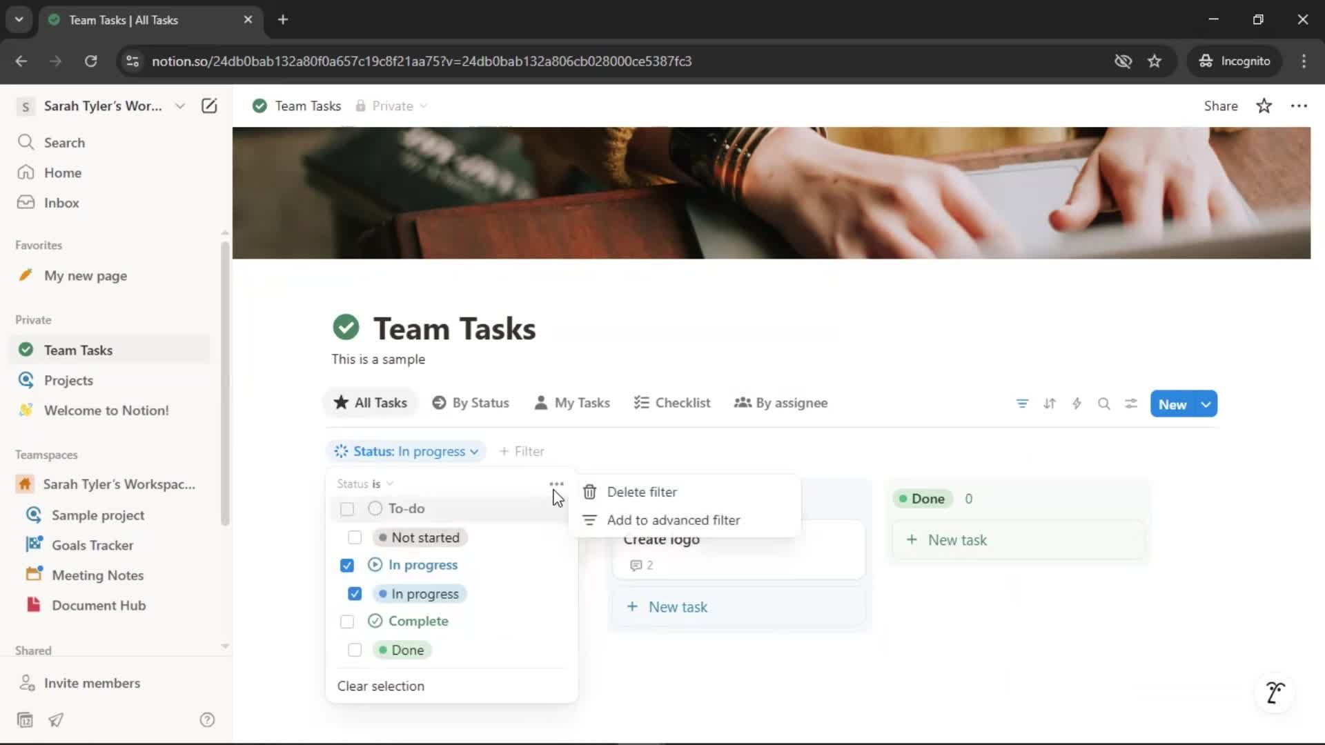 Tasks screenshot