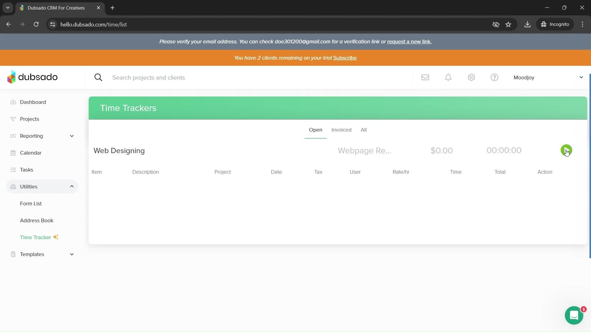 Time tracking screenshot