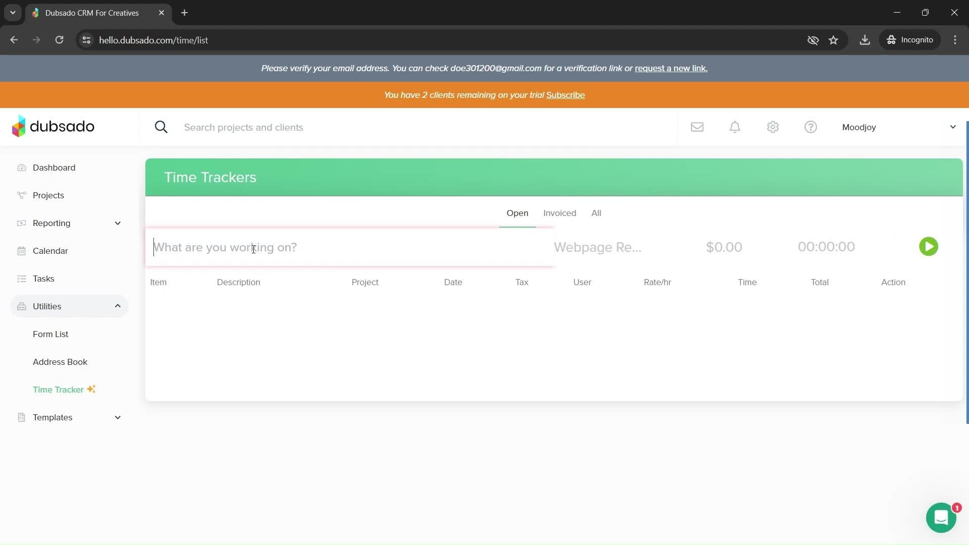 Time tracking screenshot