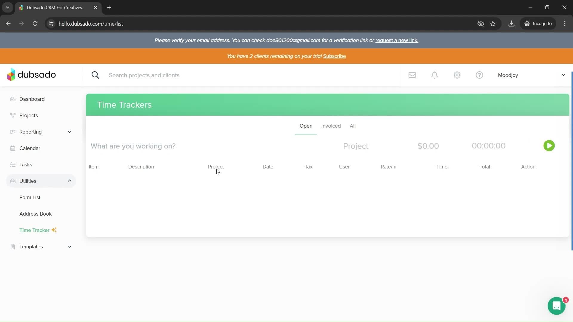 Time tracking screenshot