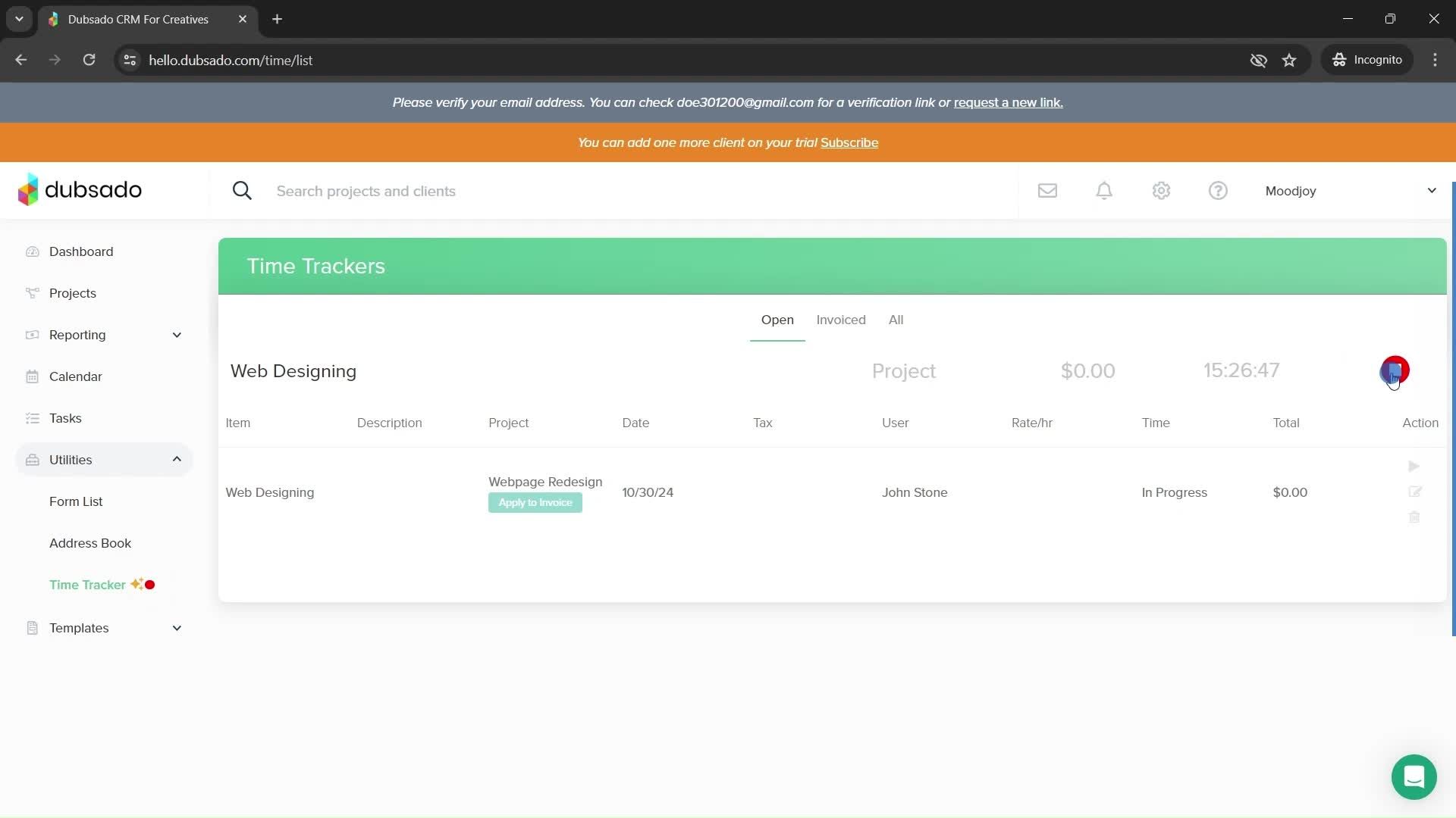 Time tracking screenshot