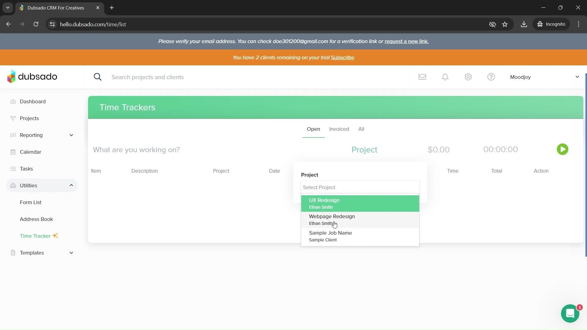 Time tracking screenshot