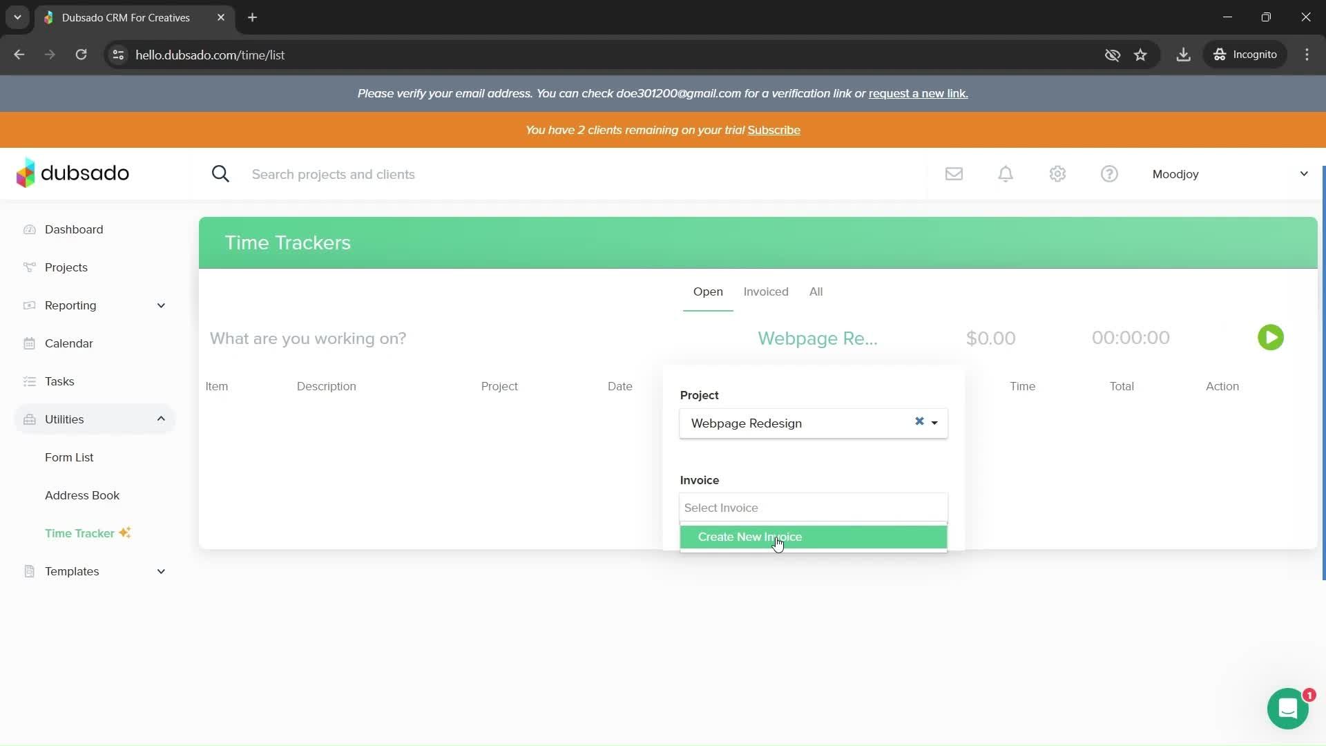 Time tracking screenshot