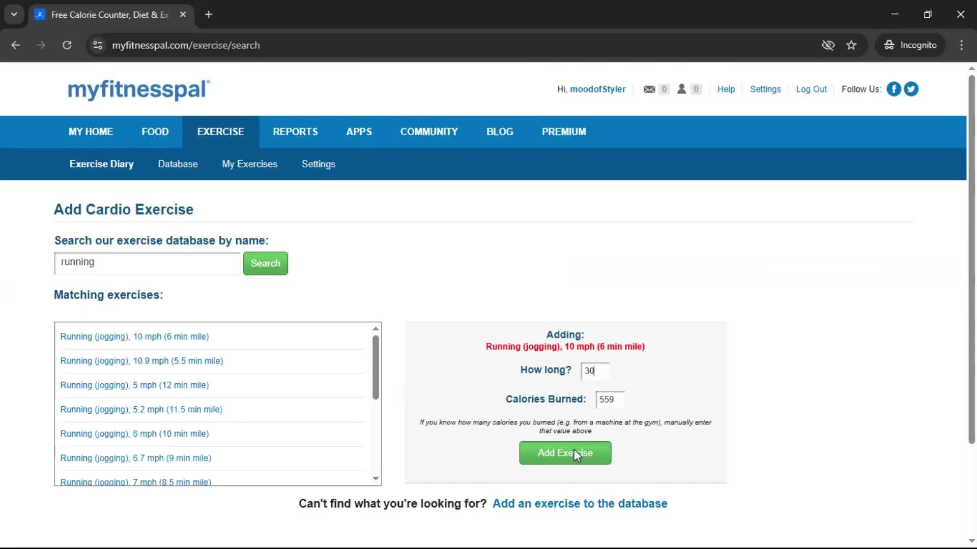 Tracking activity screenshot
