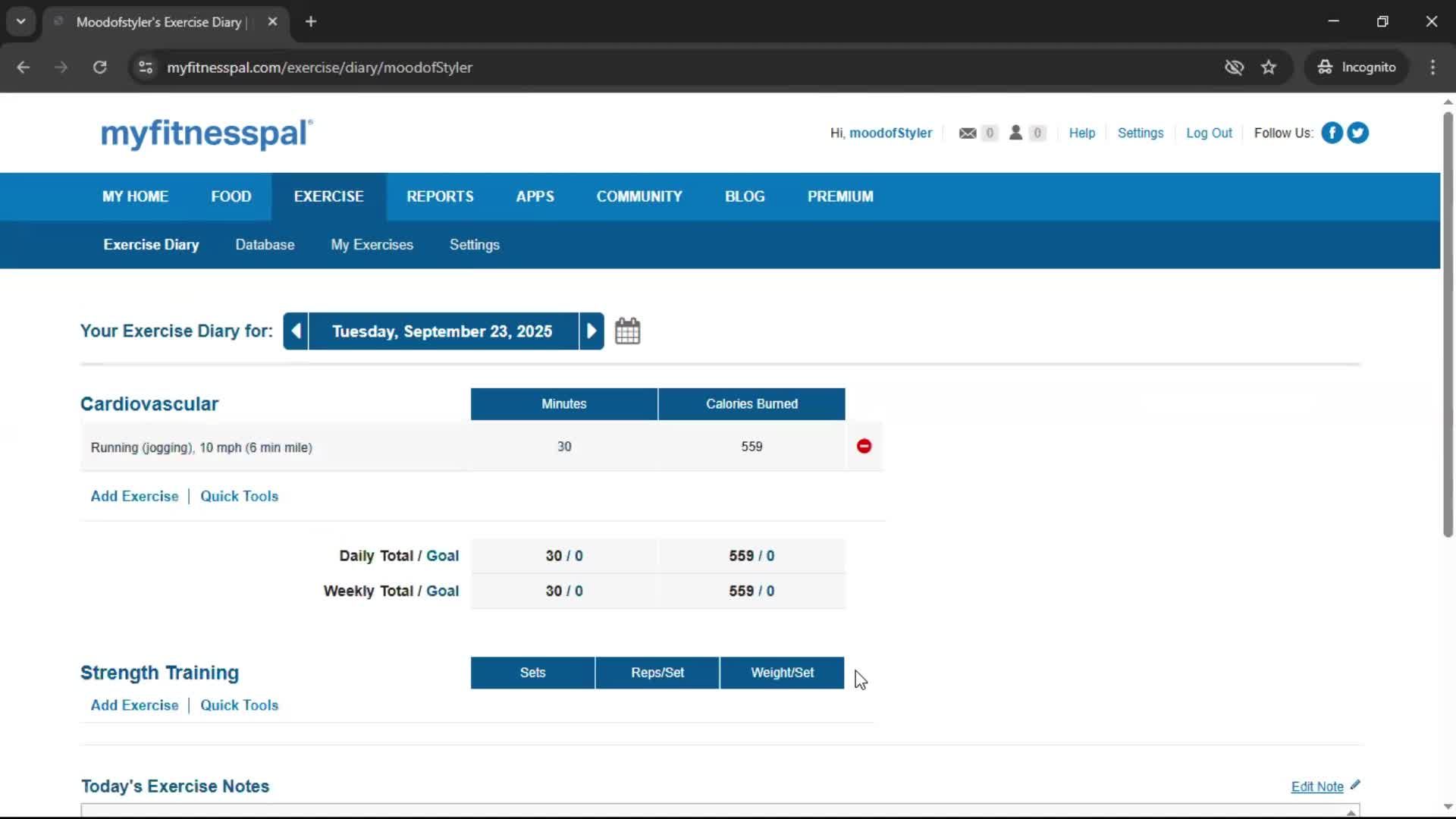 Tracking activity screenshot