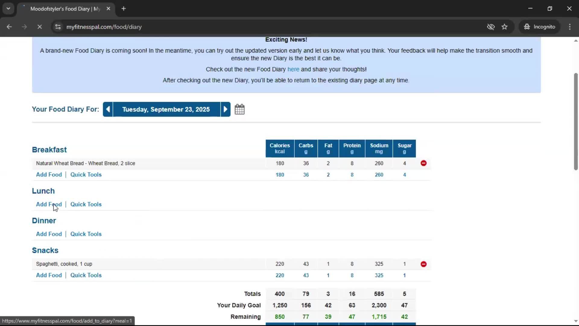 Tracking activity screenshot