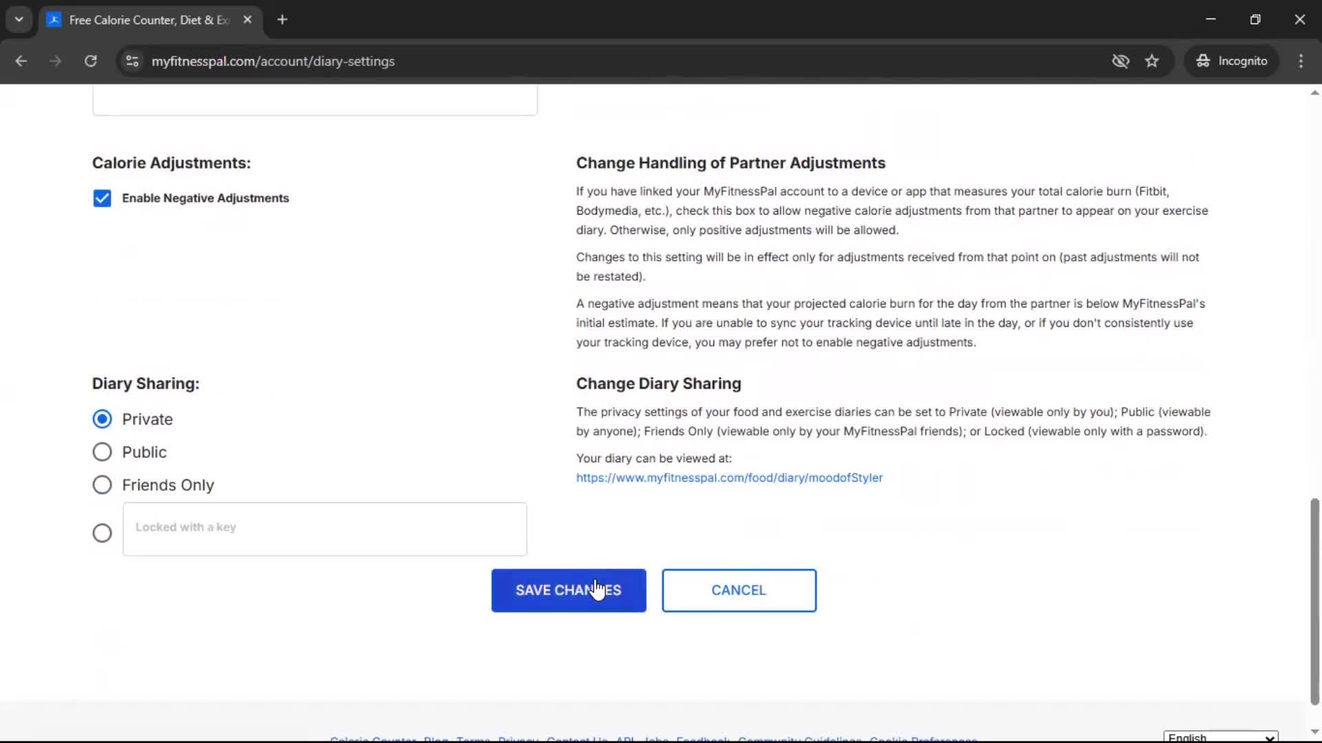 Tracking activity screenshot