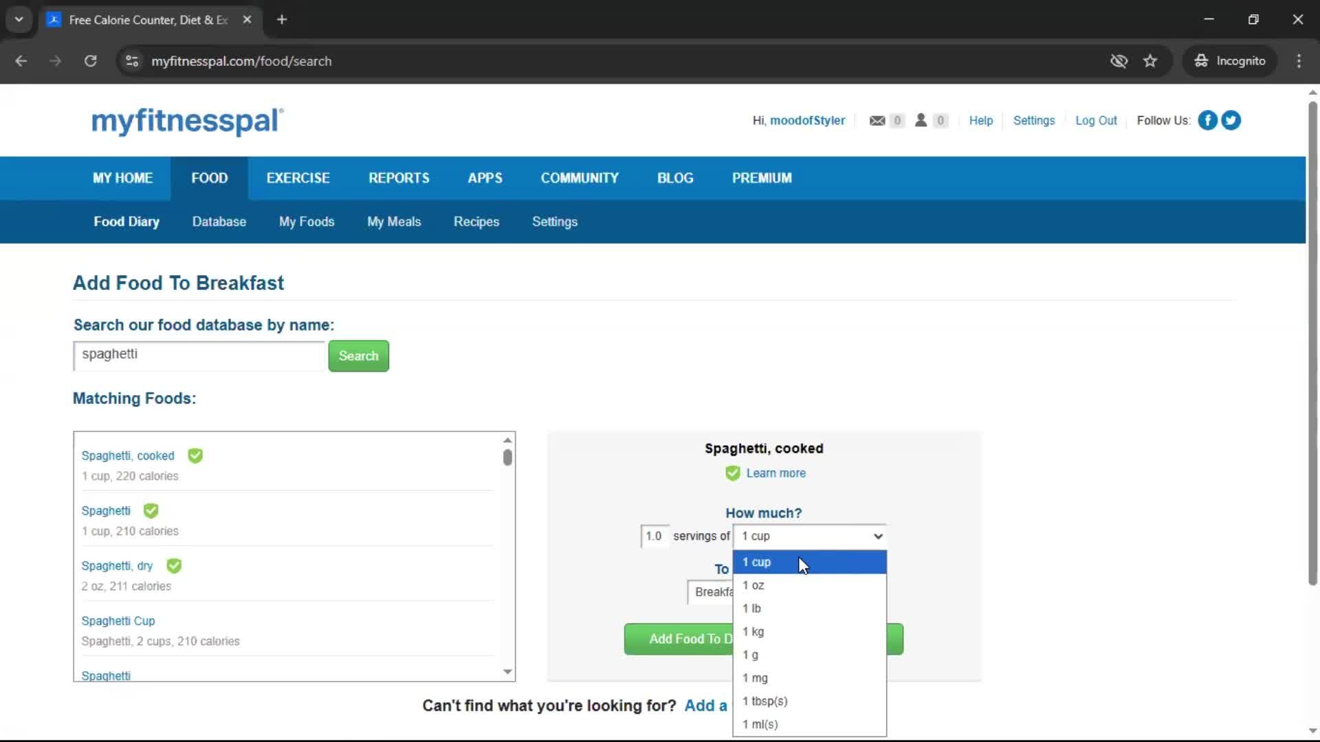 Tracking activity screenshot