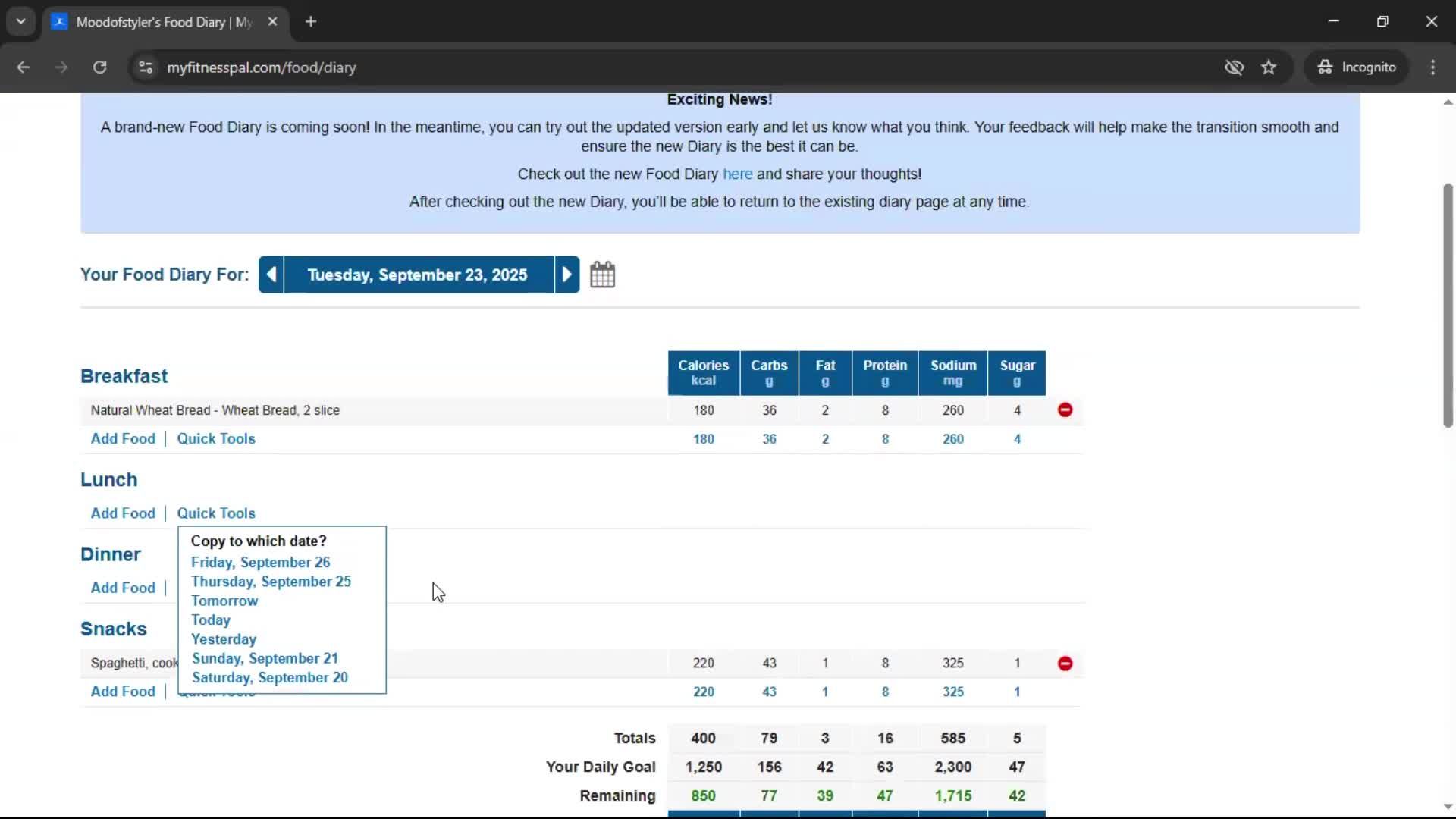Tracking activity screenshot
