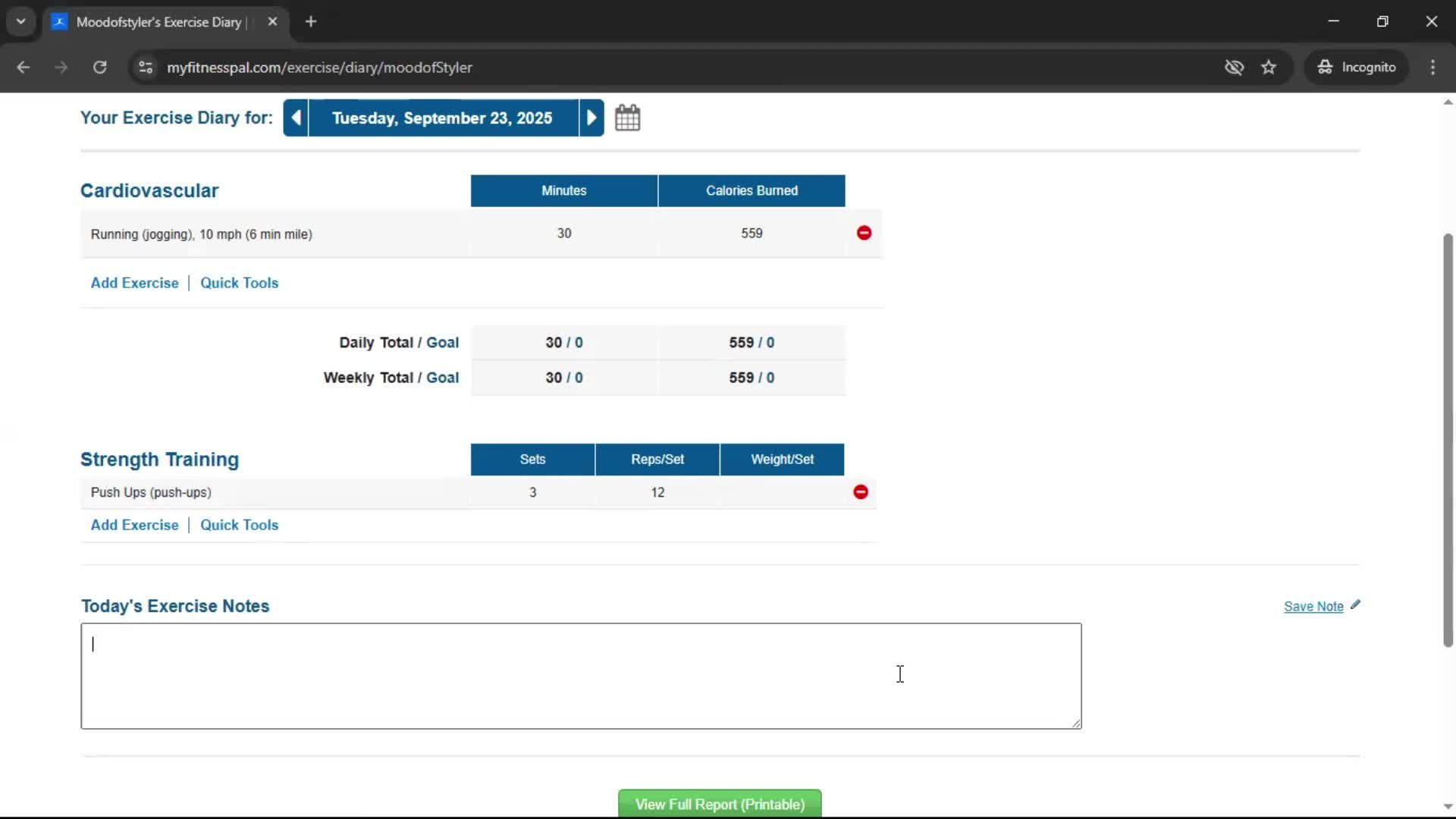 Tracking activity screenshot