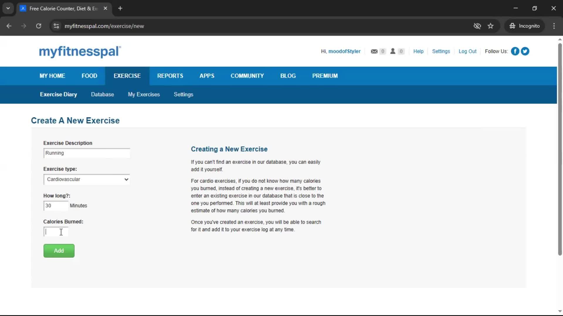 Tracking activity screenshot