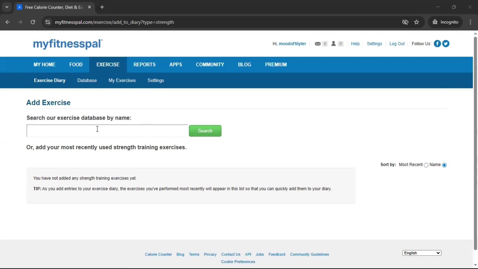 Tracking activity screenshot
