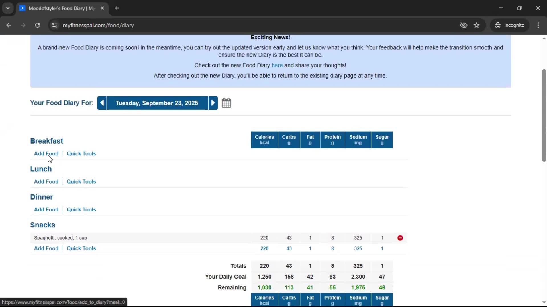 Tracking activity screenshot