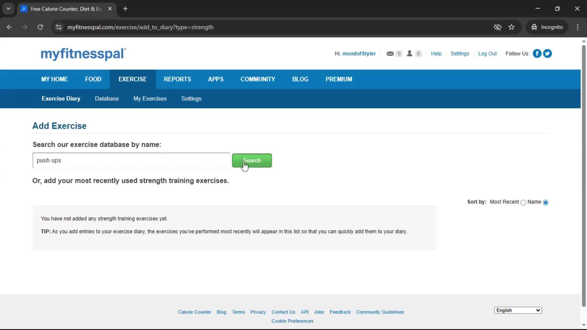 Tracking activity screenshot