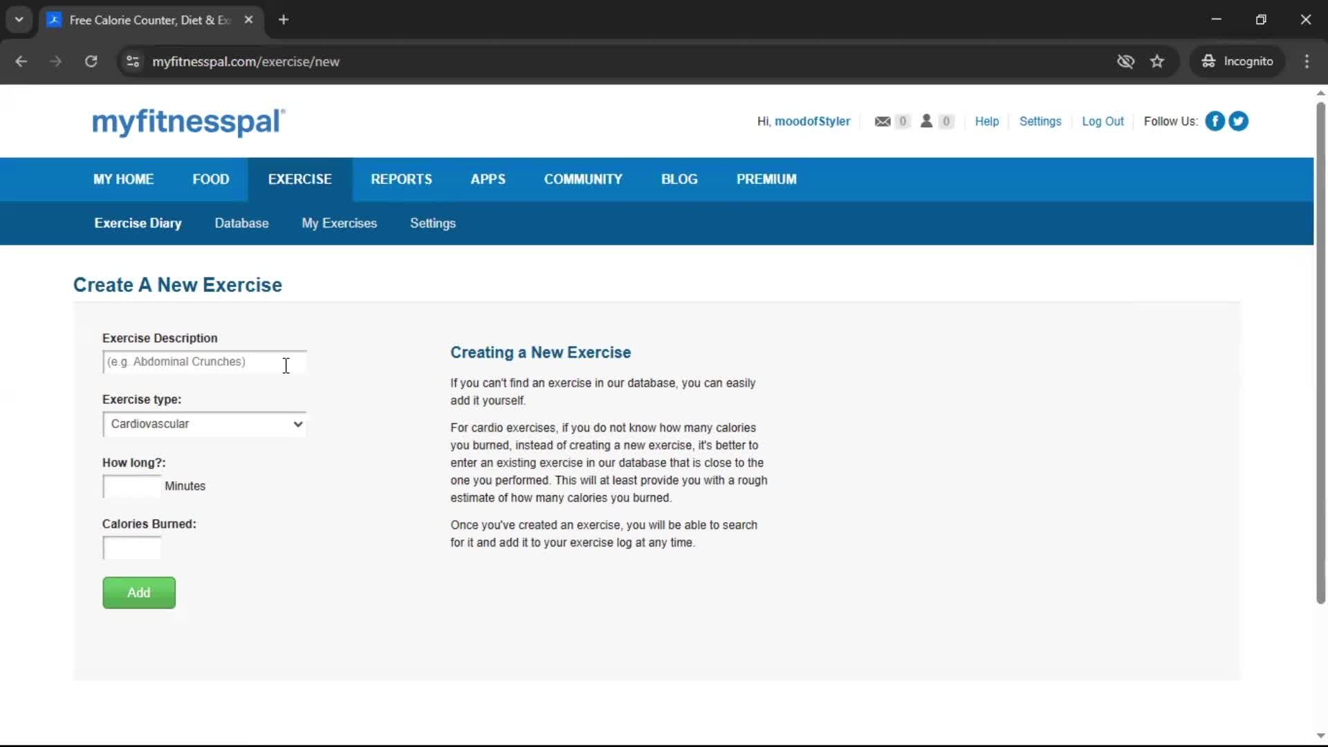 Tracking activity screenshot