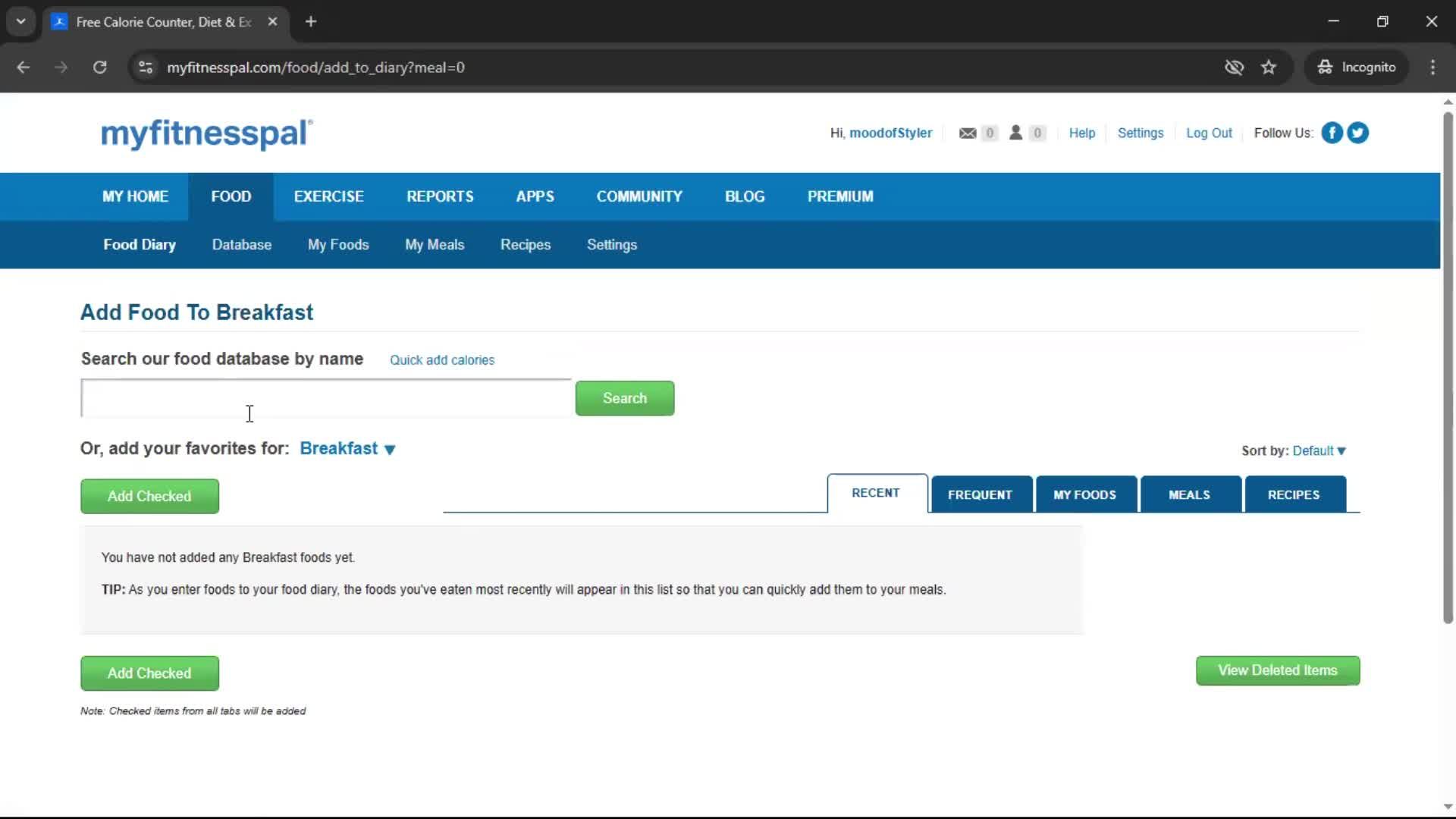 Tracking activity screenshot