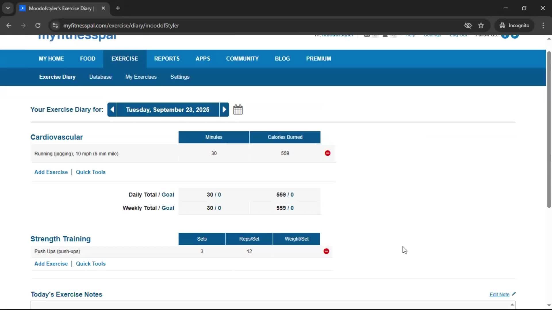 Tracking activity screenshot