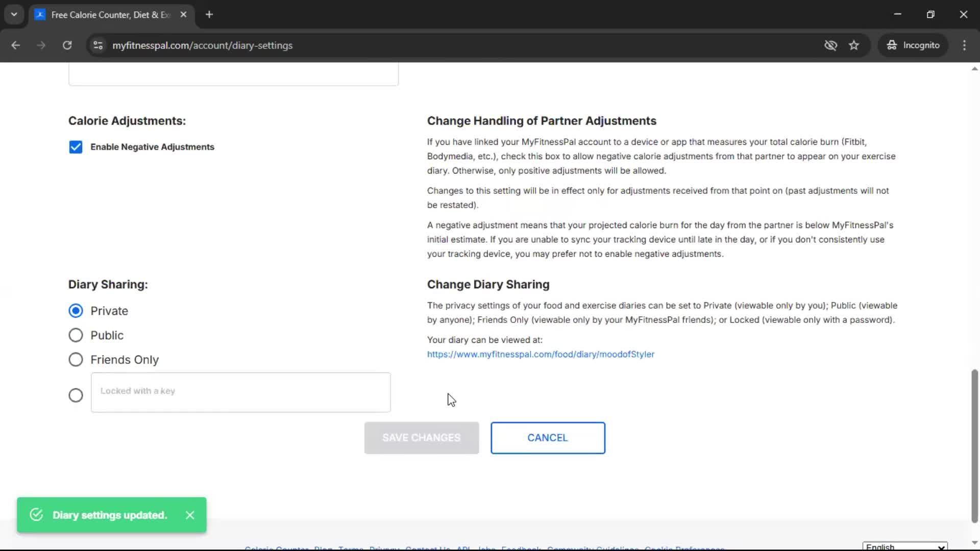 Tracking activity screenshot