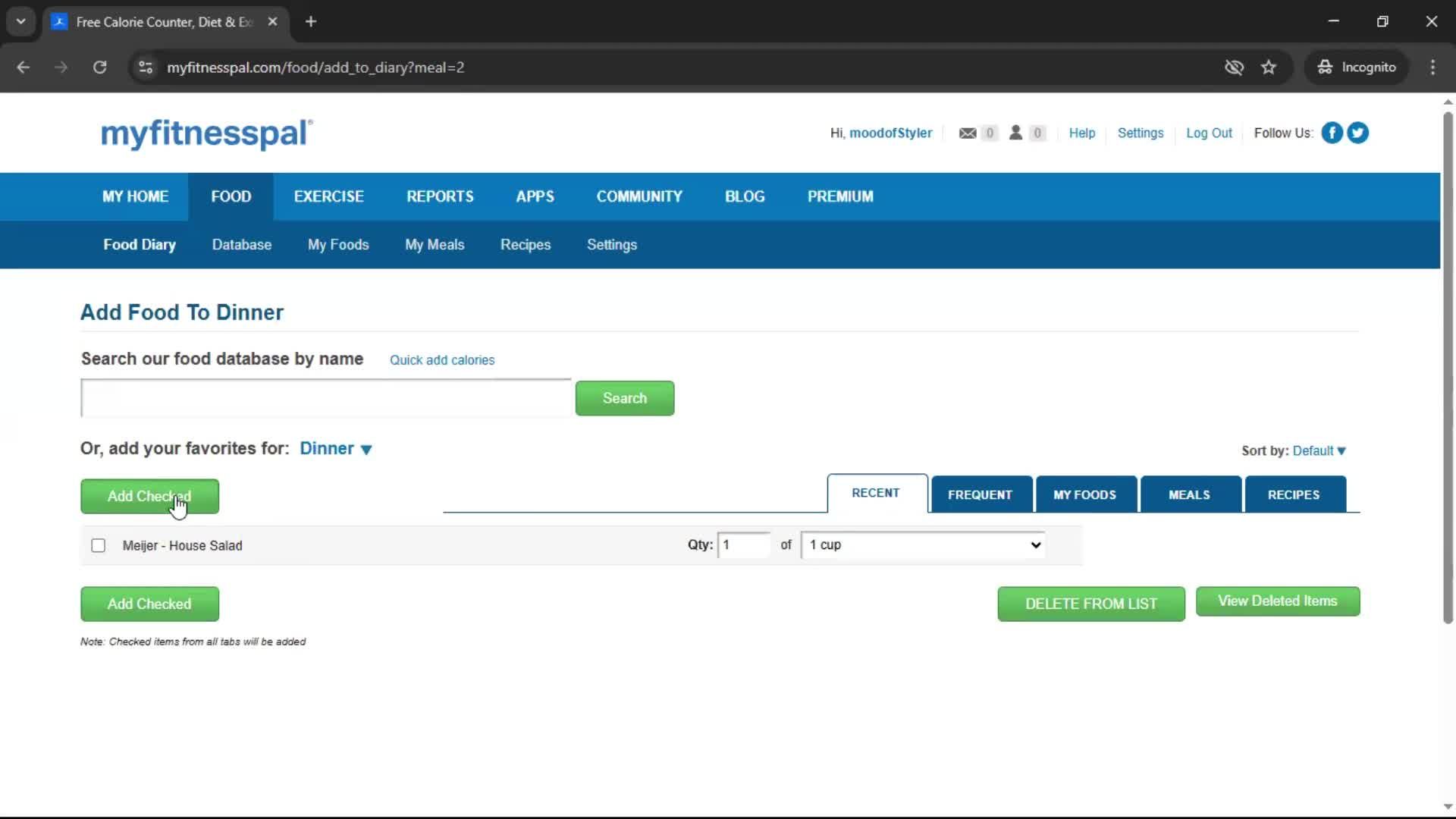 Tracking activity screenshot