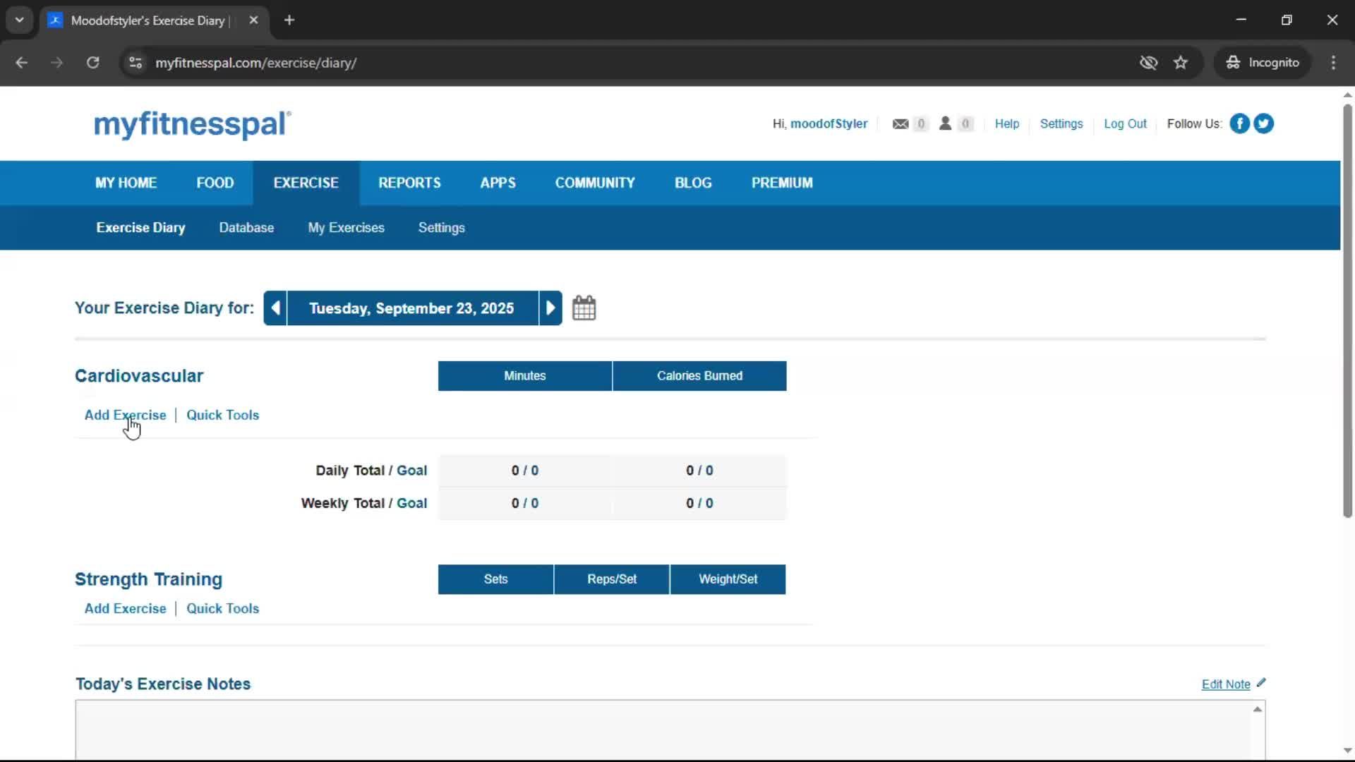 Tracking activity screenshot