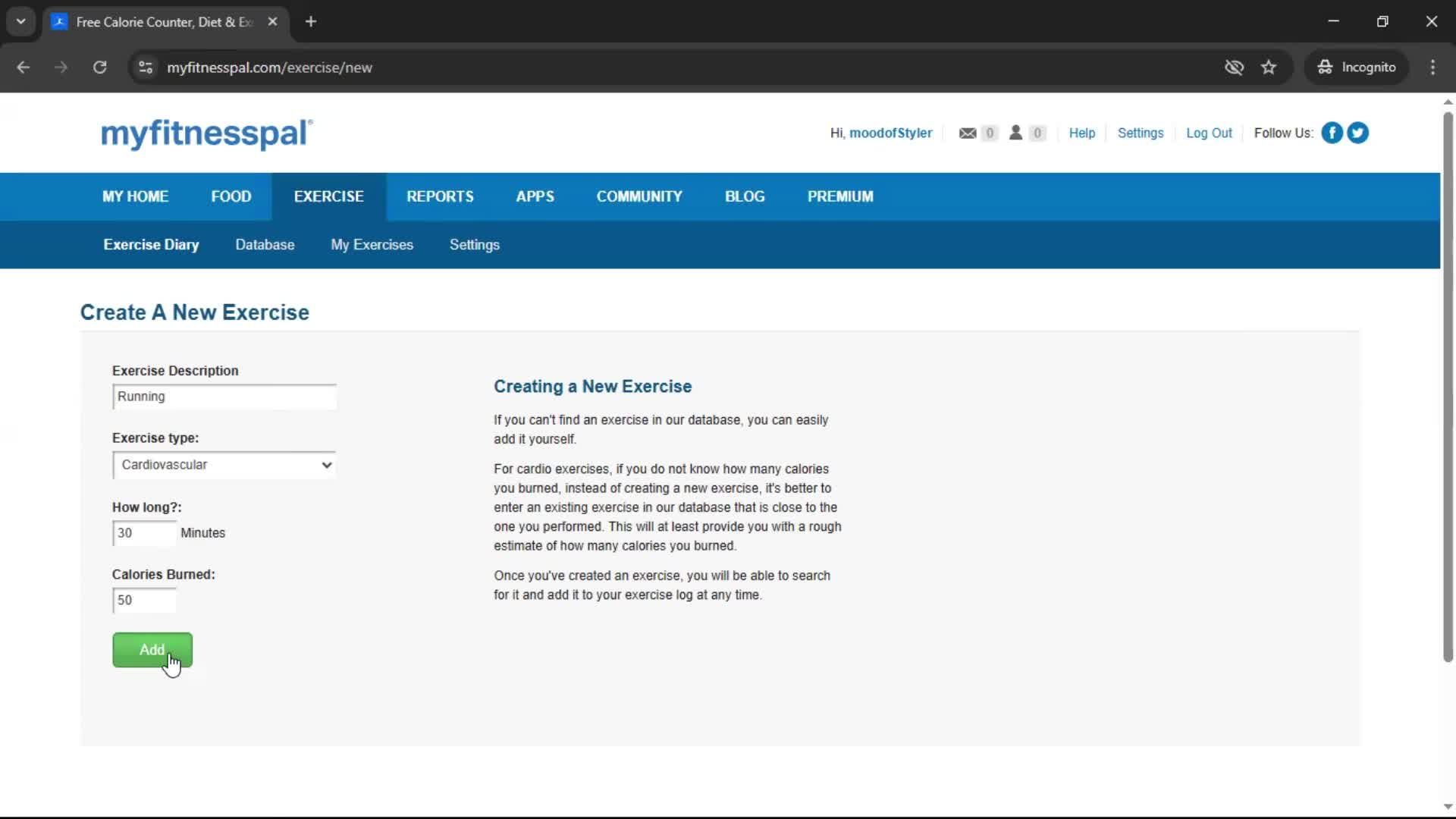 Tracking activity screenshot