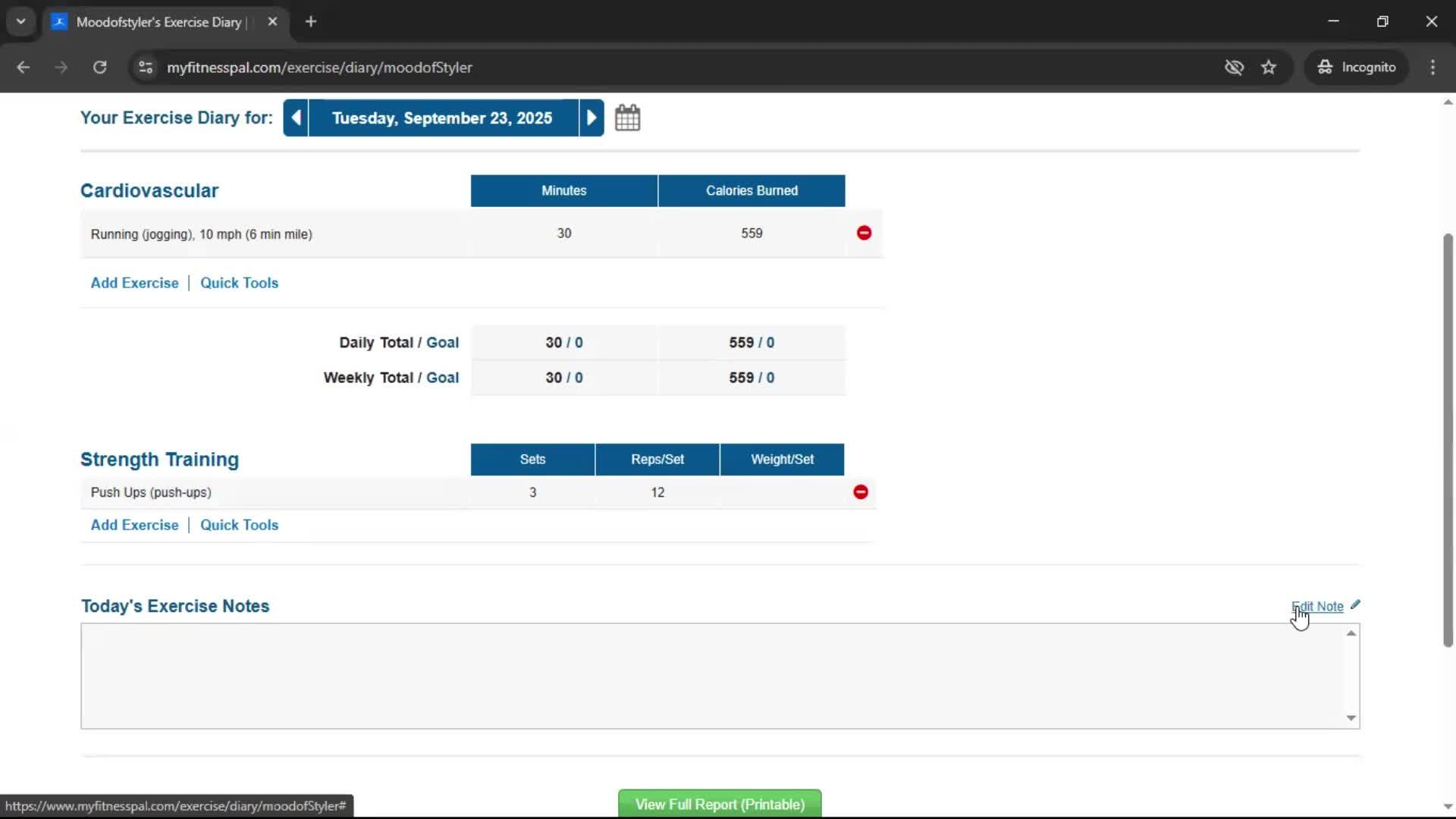 Tracking activity screenshot