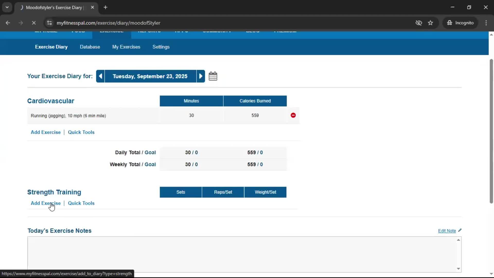 Tracking activity screenshot