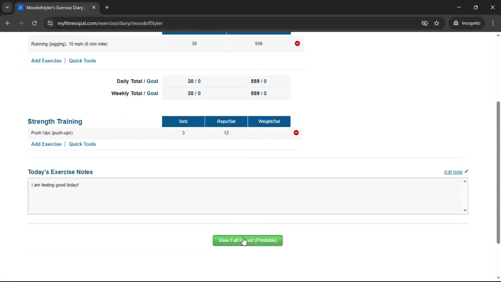 Tracking activity screenshot